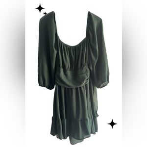 Dark Green Lantern Sleeve Mini Dress